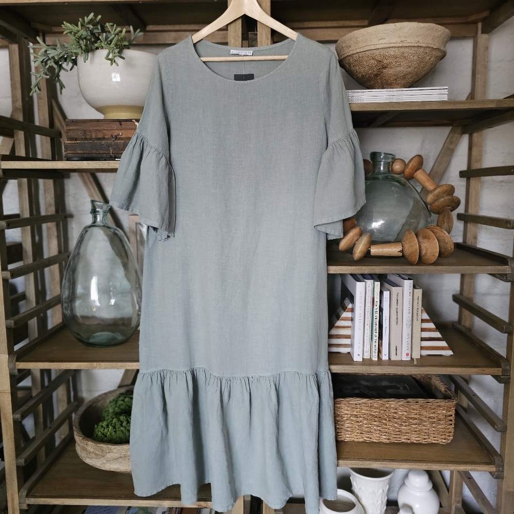 bryn Walker Sage Midi Dress with Ruffle Details